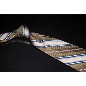 Ike Behar 100% Silk Tie Olive Tan Striped Men's Designer Necktie USA